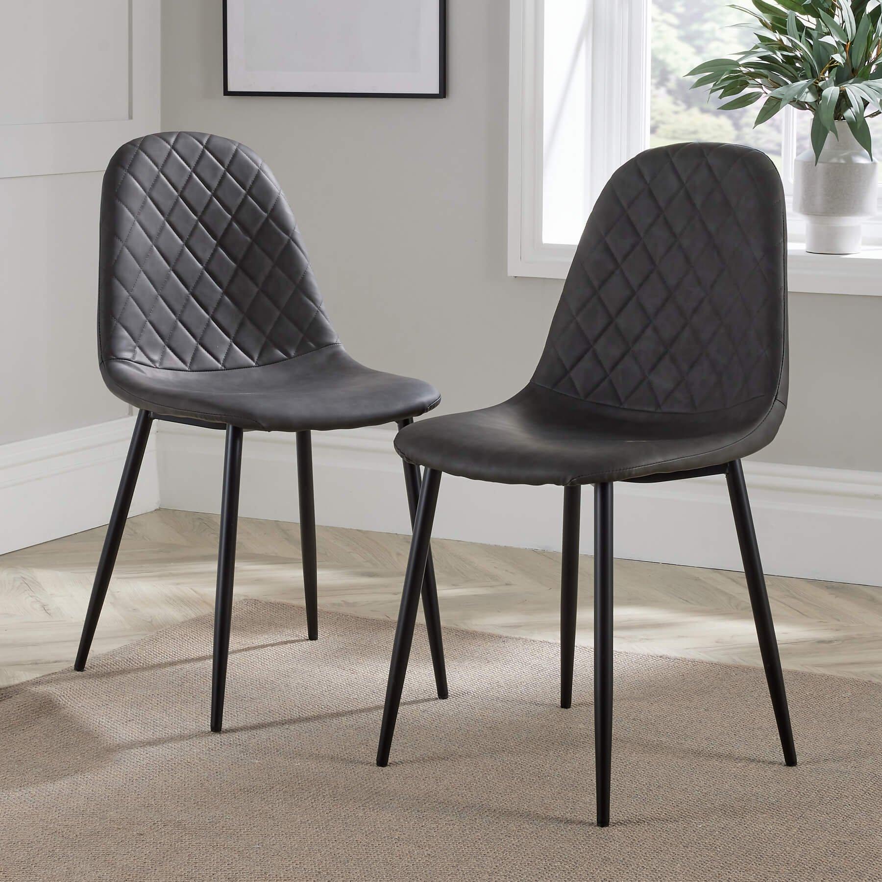 Pair of Diamond Stitch Padded Dining Chairs